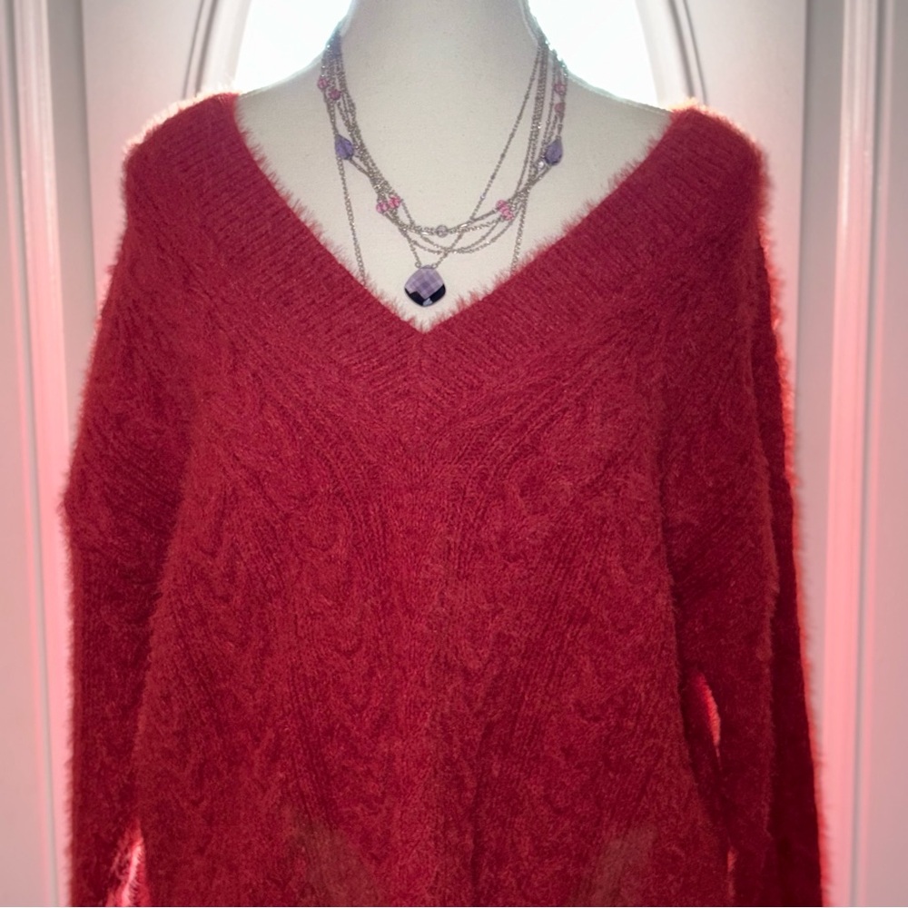 Lucky Brand Cozy Red V-Neck Sweater